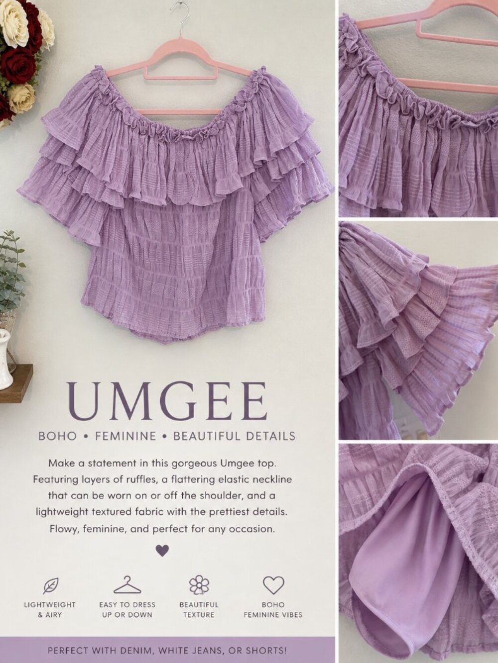 Umgee Lavender Ruffle Top | Boho Feminine Statement